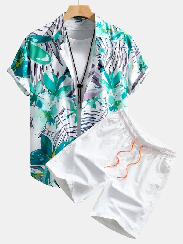 Flower Plants Print Button Up Shirt & Swim Shorts - Image 6