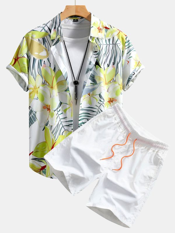 Flower Plants Print Button Up Shirt & Swim Shorts - Image 7