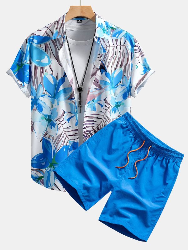 Flower Plants Print Button Up Shirt & Swim Shorts - Image 4