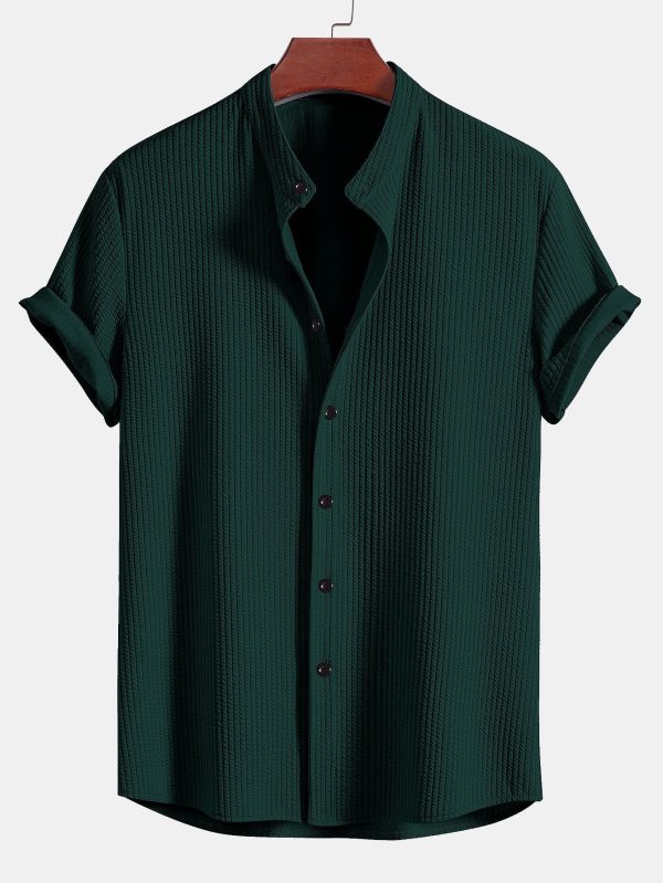 Muscle Fit Ribbed Stand Collar Shirt & Shorts - Image 9