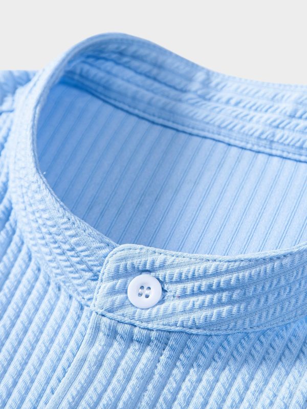 Muscle Fit Ribbed Stand Collar Shirt & Shorts - Image 24