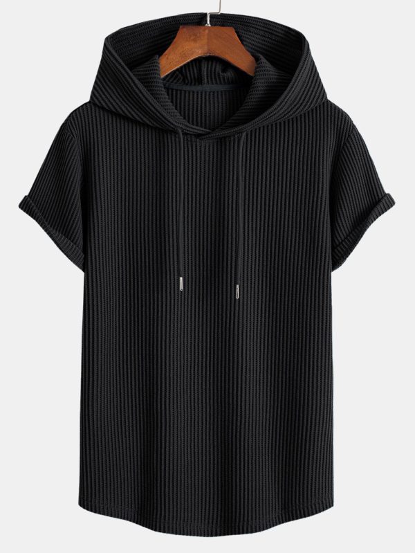Knitted Waffle Arc Hem Hooded T-Shirt & Drawstring Waffle Shorts - Image 8