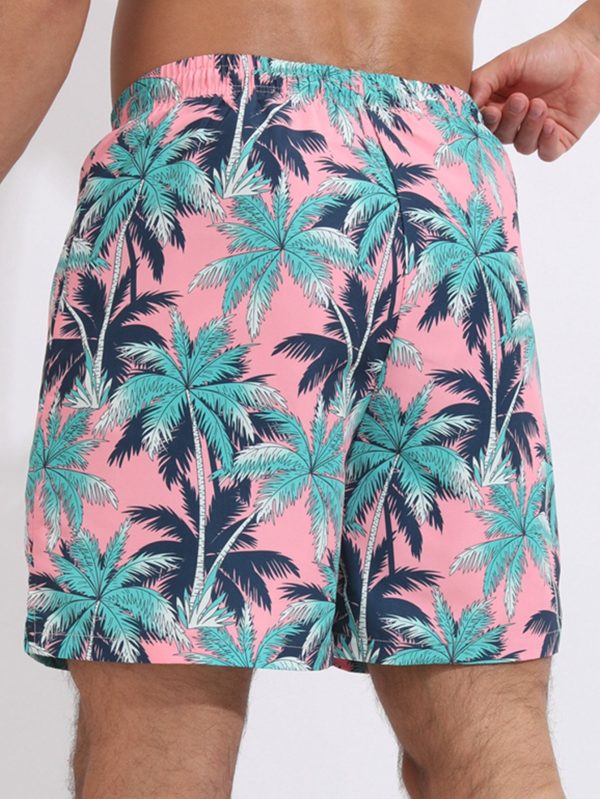 Tropical Print Swim Shorts With Compression Liner - Image 3