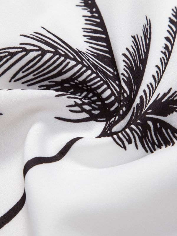 Palm Tree Print Button Up Shirt & Striped Print Swim Shorts - Image 6