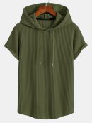 Knitted Waffle Arc Hem Hooded T-Shirt & Drawstring Waffle Shorts