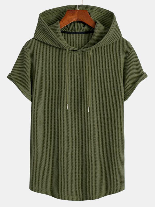 Knitted Waffle Arc Hem Hooded T-Shirt & Drawstring Waffle Shorts - Image 7