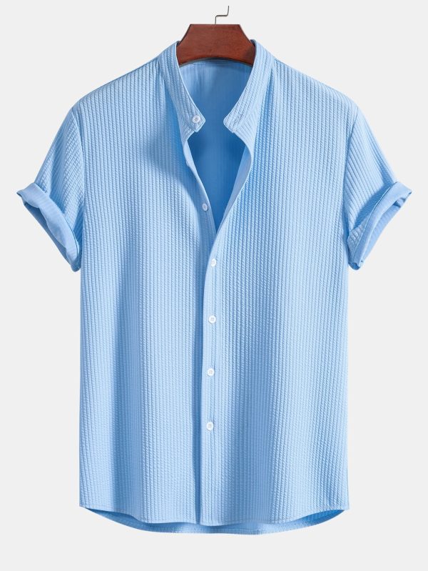 Muscle Fit Ribbed Stand Collar Shirt & Shorts - Image 8