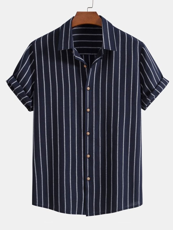 Cotton Blend Striped Button Up Shirt & Straight Leg Linen Pants - Image 7