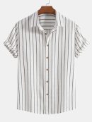 Cotton Blend Striped Button Up Shirt & Straight Leg Linen Pants