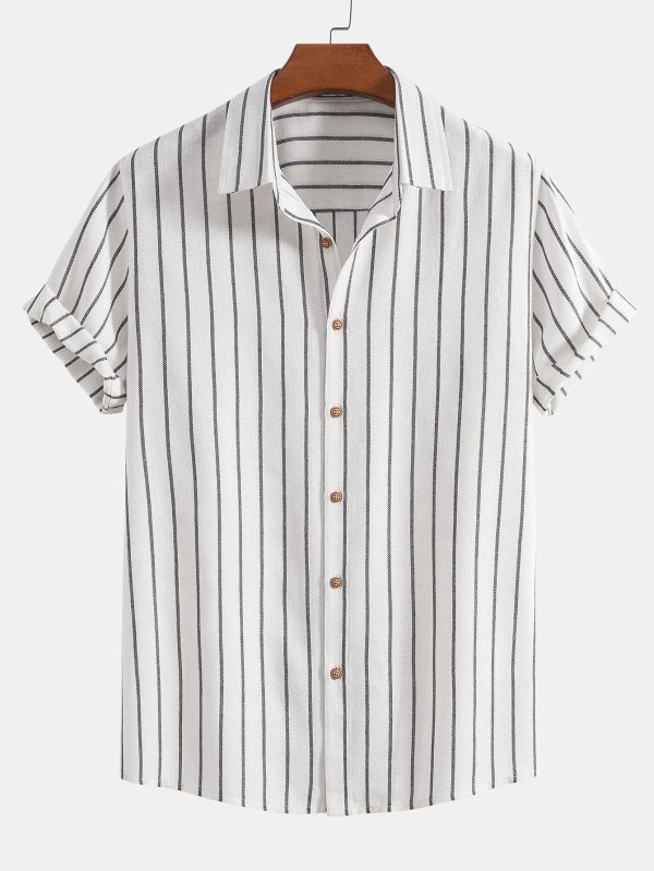 Cotton Blend Striped Button Up Shirt & Straight Leg Linen Pants - Image 5