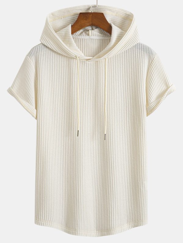 Knitted Waffle Arc Hem Hooded T-Shirt & Drawstring Waffle Shorts - Image 10