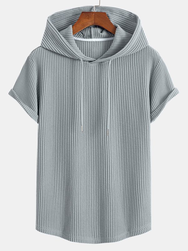 Knitted Waffle Arc Hem Hooded T-Shirt & Drawstring Waffle Shorts - Image 6