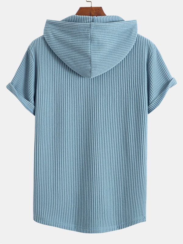 Knitted Waffle Arc Hem Hooded T-Shirt & Drawstring Waffle Shorts - Image 11
