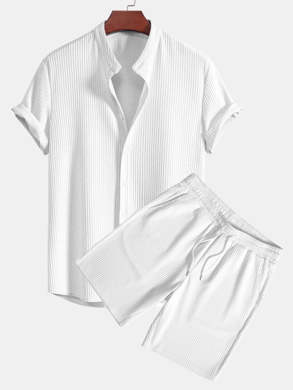 Muscle Fit Ribbed Stand Collar Shirt & Shorts - Image 4