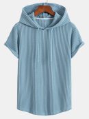 Knitted Waffle Arc Hem Hooded T-Shirt & Drawstring Waffle Shorts